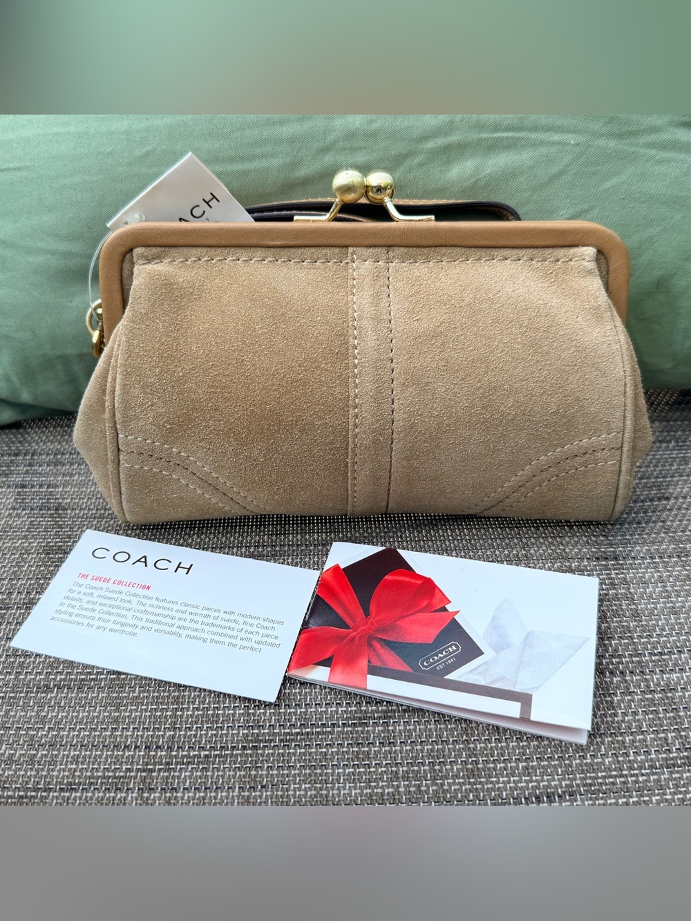 COACH Suede Wristlet Clutch in Tan - Picture 2 of 10